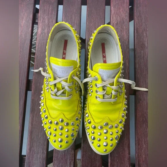 Prada studded neon yellow sneakers sz 37 - Picture 4 of 11